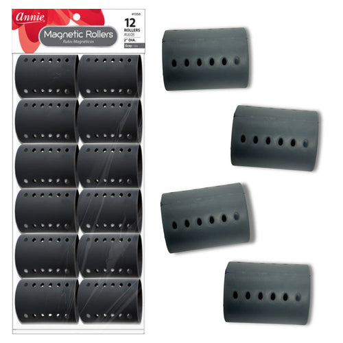 Annie Magnetic Hair Rollers 2 Inch, 12 Count, Gray