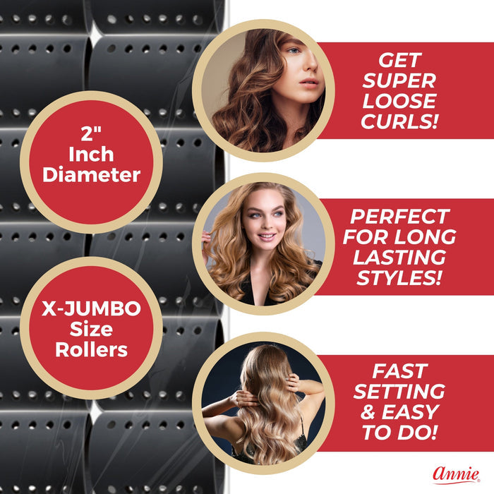 Annie Magnetic Hair Rollers 2 Inch, 12 Count, Gray