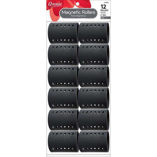 Annie Magnetic Hair Rollers 2 Inch, 12 Count, Gray