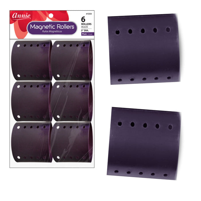 Annie Magnetic Hair Rollers 3 Inch, 6 Count, Plum
