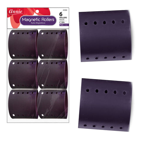 Annie Magnetic Hair Rollers 3 Inch, 6 Count, Plum