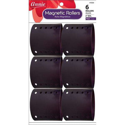 Annie Magnetic Hair Rollers 3 Inch, 6 Count, Plum