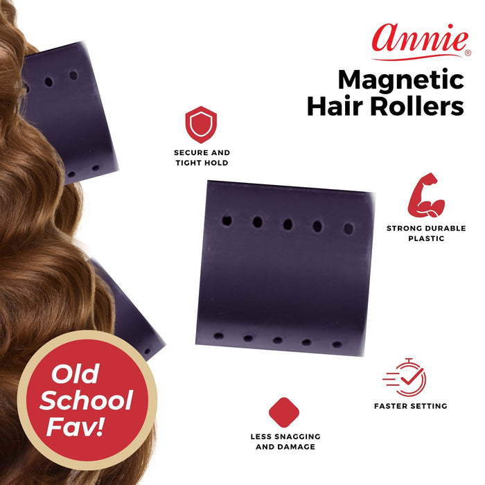 Annie Magnetic Hair Rollers 3 Inch, 6 Count, Plum