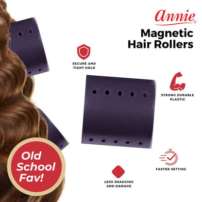 Annie Magnetic Hair Rollers 3 Inch, 6 Count, Plum