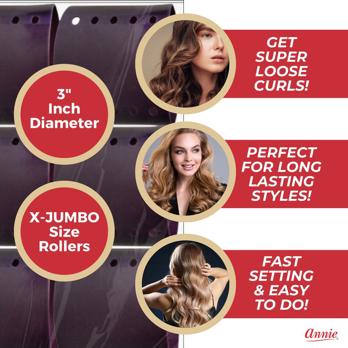 Annie Magnetic Hair Rollers 3 Inch, 6 Count, Plum