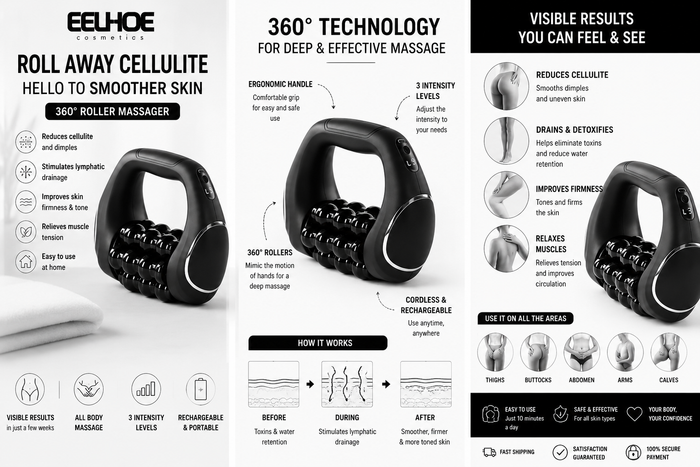 Anti-Cellulite Massage Gun & Lymphatic Drainage – Rechargeable Full Body Massager RT-601 EELHOE COSMETICS