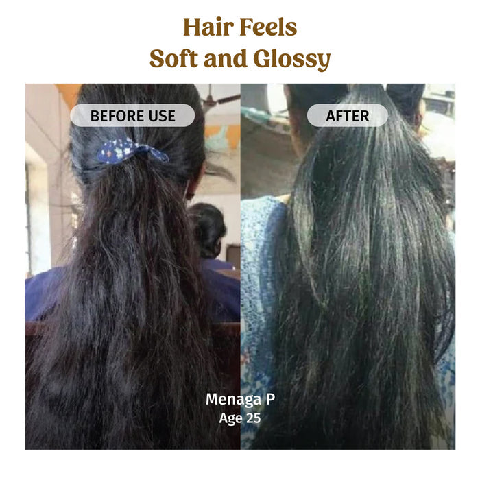 vilvah anti-frizz hair serum feels hair soft and glossy
