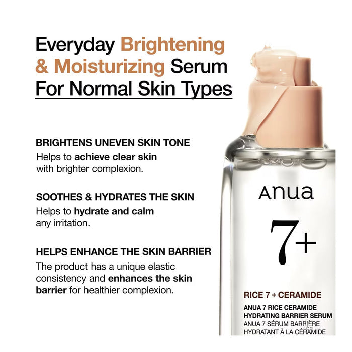 Anua Rice 7+ Ceramide Hydrating Barrier Serum 1.69oz/ 50ml