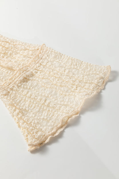 Apricot Flounced Long Sleeve Mock Neck Sheer Lace Top