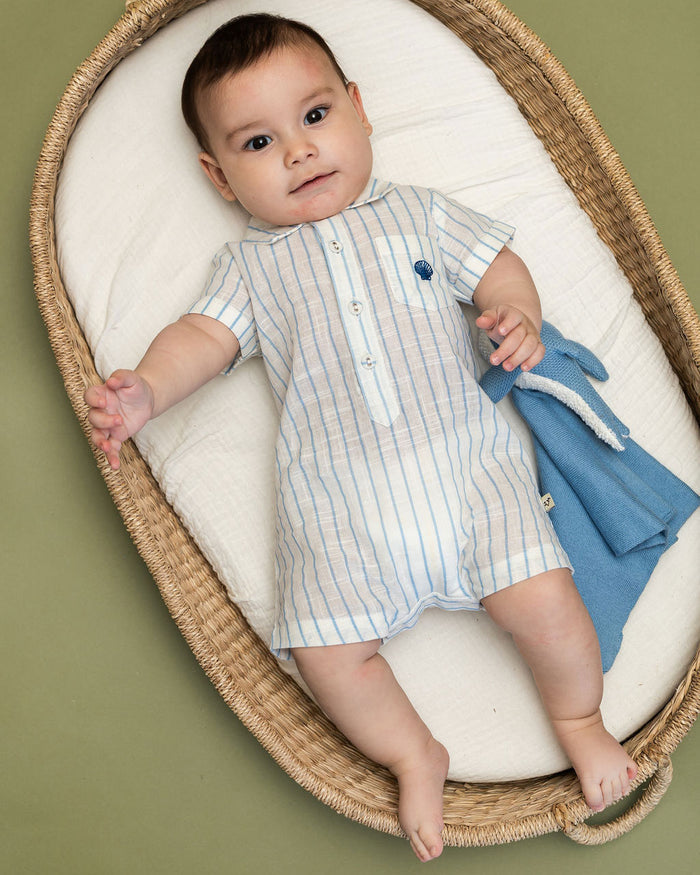 Aqua Embroidered Baby Romper (Organic) with Blue Whale Lovey