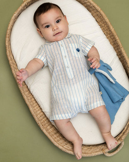 Aqua Embroidered Baby Romper (Organic) with Blue Whale Lovey