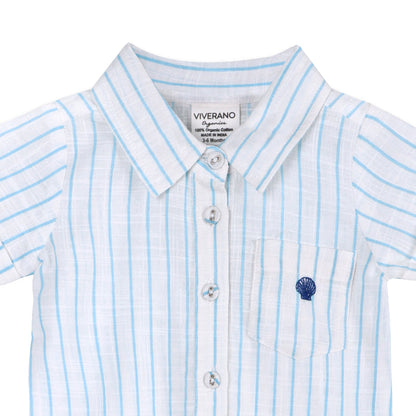 Aqua Embroidered Baby Romper Detail (Organic)