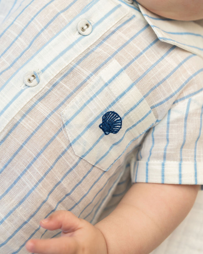 Aqua Embroidered Baby Romper (Organic) Pocket Detail
