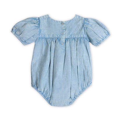 Aspen Soft Denim Washed Baby Romper Back (Organic)