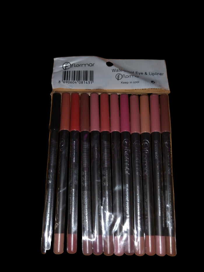 Assorted Waterproof Eye & Lip Liner with Black Liner 12 Piece
