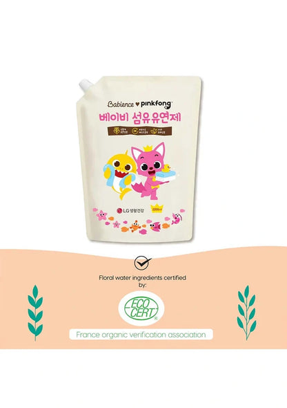 Product packaging with cartoon characters and certification logos on a white background
