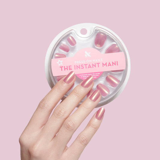 Baby Starfish | Round | Extra Short coral iridescent extra short round press-on nails for a quick at-home mani