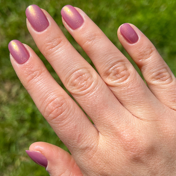Baby Starfish | Round | Extra Short coral iridescent extra short round press-on nails with a shimmer finish for an easy mani
