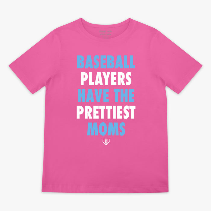 Youth model wearing pink and blue Baseball Players Have The Prettiest Moms youth graphic tee