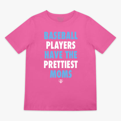Youth model wearing pink and blue Baseball Players Have The Prettiest Moms youth graphic tee