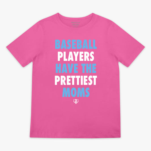 Youth model wearing pink and blue Baseball Players Have The Prettiest Moms youth graphic tee