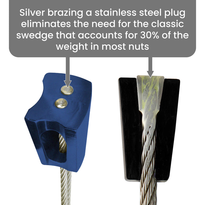 Weight saving silver brazing with steel plug