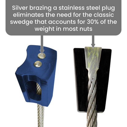 Weight saving silver brazing with steel plug
