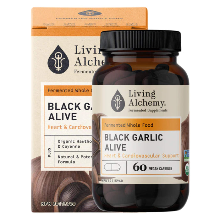 Box&Bottle of LivingAlchemy BlackGarlicAlive 60Capsules