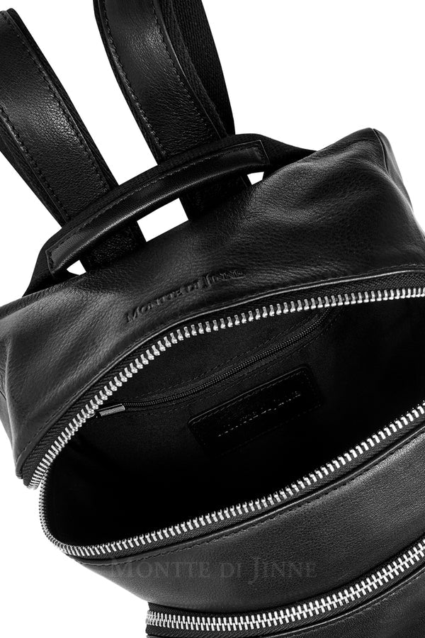 Black Premium Leather Backpack with Embroidered Bee Detail
