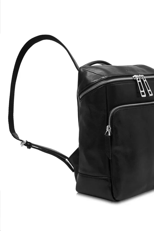 Black Premium Leather Backpack with Embroidered Bee Detail