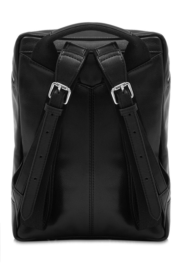 Black Premium Leather Backpack with Embroidered Bee Detail