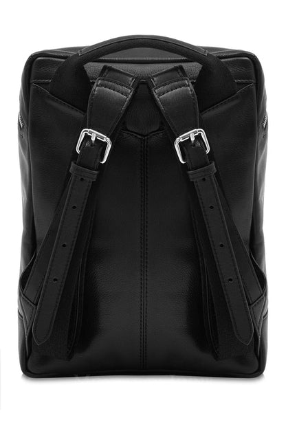 Black Premium Leather Backpack with Embroidered Bee Detail