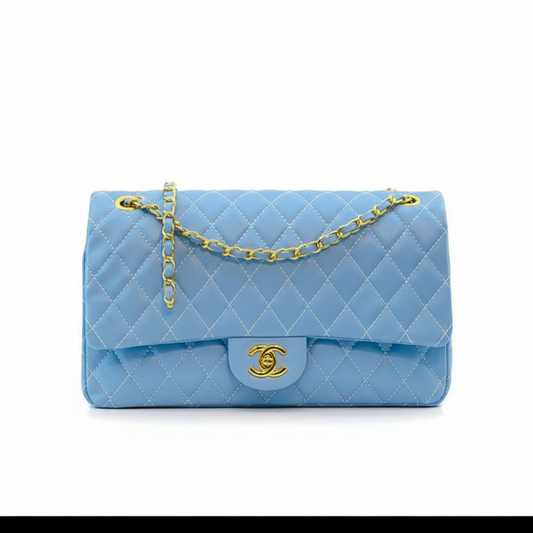 Baby Blue Double Flap Quilted Bag