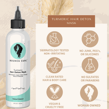 Bounce Curl Turmeric purifying hair and scalp detox mask jar with natural ingredients and vegan formula