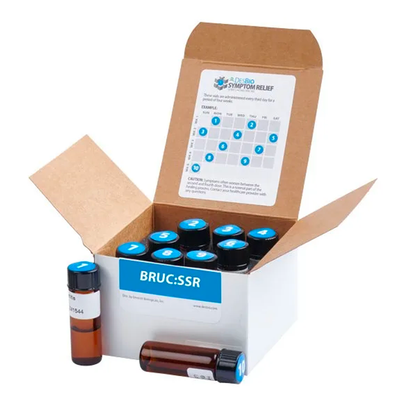 BRUC:SSR (formerly Brucella Series Therapy) by DesBio for the temporary relief of symptoms related to BRUC:SSR (formerly Brucella Series Therapy) by DesBio  infection including fever, sweats, malaise, headache, back pain, neck pain, malodorous sweat, peculiar taste in mouth and gut inflammation.