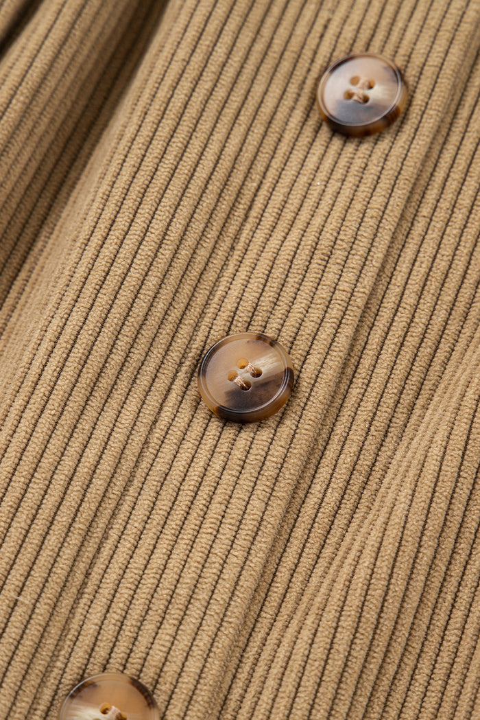 Camel Corduroy Buttoned Front Faux Pockets Mini Skirt