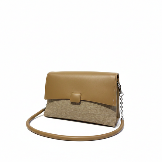 Camel Leather Flap Crossbody Bag - White Background