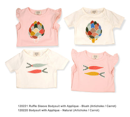 Organic Cotton Baby Bodysuit with Carrot Artichoke Applique - by Viverano