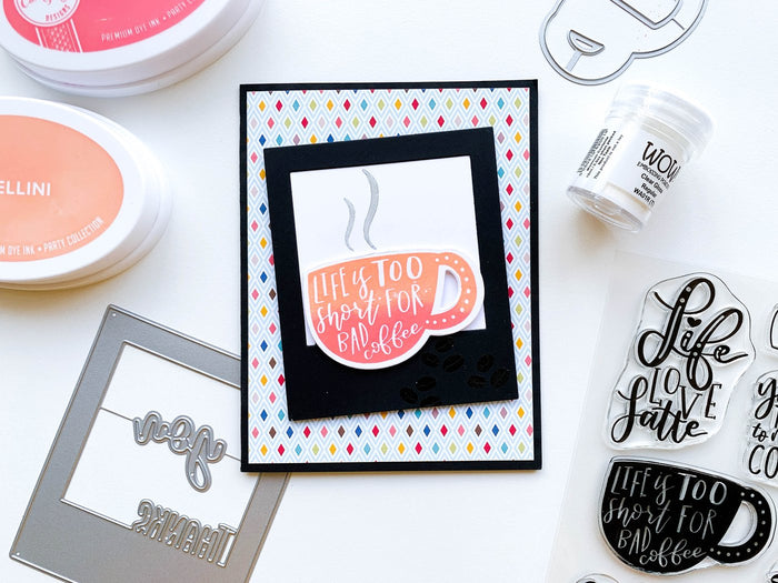 Catherine Pooler - Dies - Instant Thanks. Inspired by the classic Polaroid are the Instant Happy and Instant Thanks Dies. These versatile dies can be used in so many ways! With the secondary dies, you can cut the word out of the frame for another look. Illustrated by Leslie Dunegan. Stainless steel and are compatible with all standard die cutting machines. Available at Embellish Away located in Bowmanville Ontario Canada. Card example by Catherine Pooler.