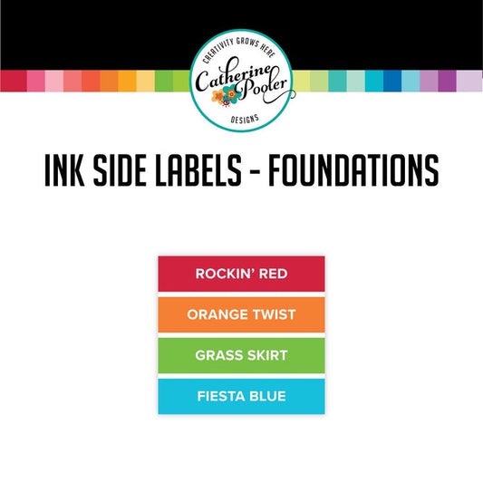 Catherine Pooler - Foundations Ink Pad - Side Labels. These stickers were designed for you to label your CP full sized ink pads for quick and easy identification of your stored pads. Simply cut and peel each label and place on the side of your ink pads. The stickers are sold in sets according to each line of color. Available at Embellish Away located in Bowmanville Ontario Canada.