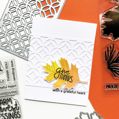 Catherine Pooler - Slimline Die - Sitting Pretty. Like a beautiful woven cane patterned porch seat, the Sitting Pretty Slimline Die will add a textural element of pretty to your next card. This slimline die is formatted to 8.5" x 3.5" base slimline card but can also be added to a traditional card as a background element or even used as a stencil. Available at Embellish Away located in Bowmanville Ontario Canada. Example by Catherine Pooler.