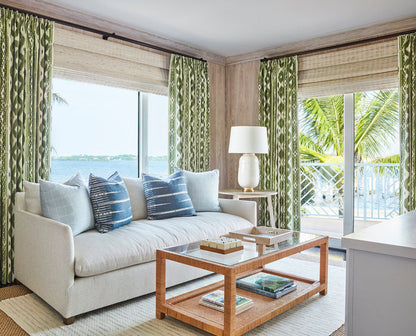 China Seas Fabric: Bali Hai - Custom Green on Tinted Belgian Linen / Cotton