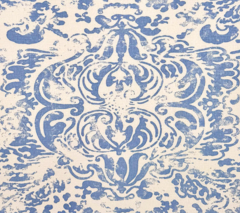 China Seas Fabric: San Marco - Custom Dark Zibby Blue on White 100% Linen