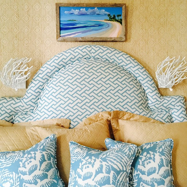 China Seas Fabric: San Marco - Custom Dark Zibby Blue on White 100% Linen