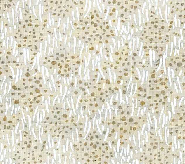 China Seas Fabric: Trilby - White with Custom Taupe Dots on Tan 100% Linen