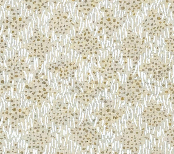 China Seas Fabric: Trilby - White with Custom Taupe Dots on Tan 100% Linen
