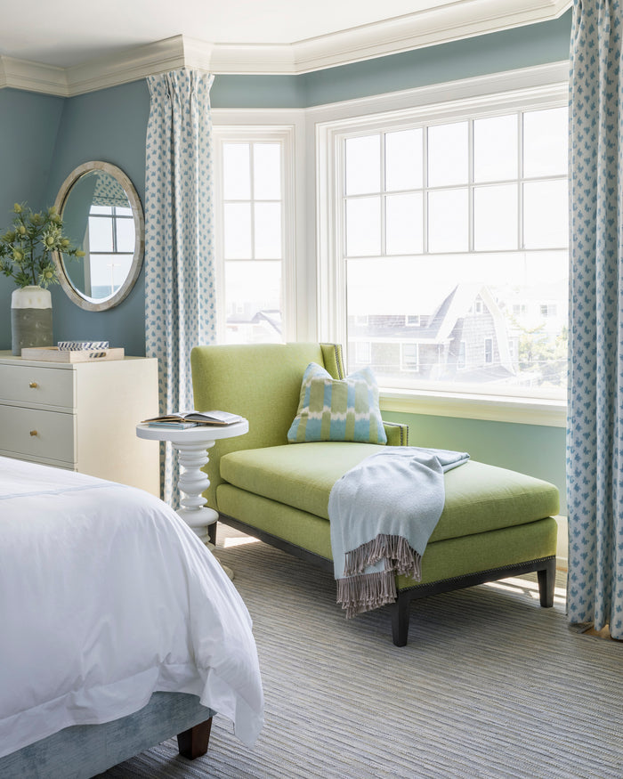 China Seas Fabric: Zizi Spot - Custom Chartreuse on Tinted Belgian Linen / Cotton