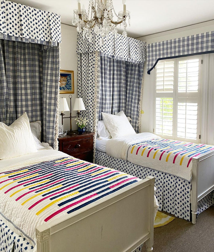 China Seas Fabric: Zizi Spot - Custom Chartreuse on Tinted Belgian Linen / Cotton