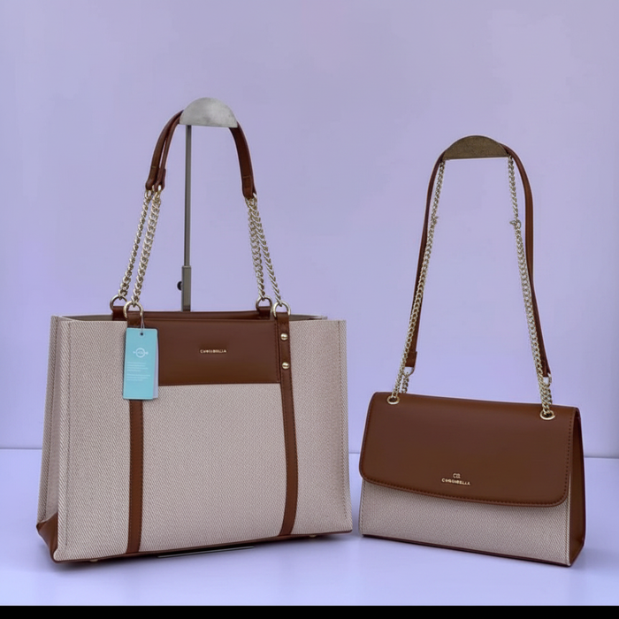 Chrisbella Beige & Brown 2pc Bag Set