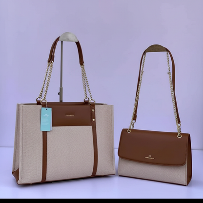 Chrisbella Beige & Brown 2pc Bag Set